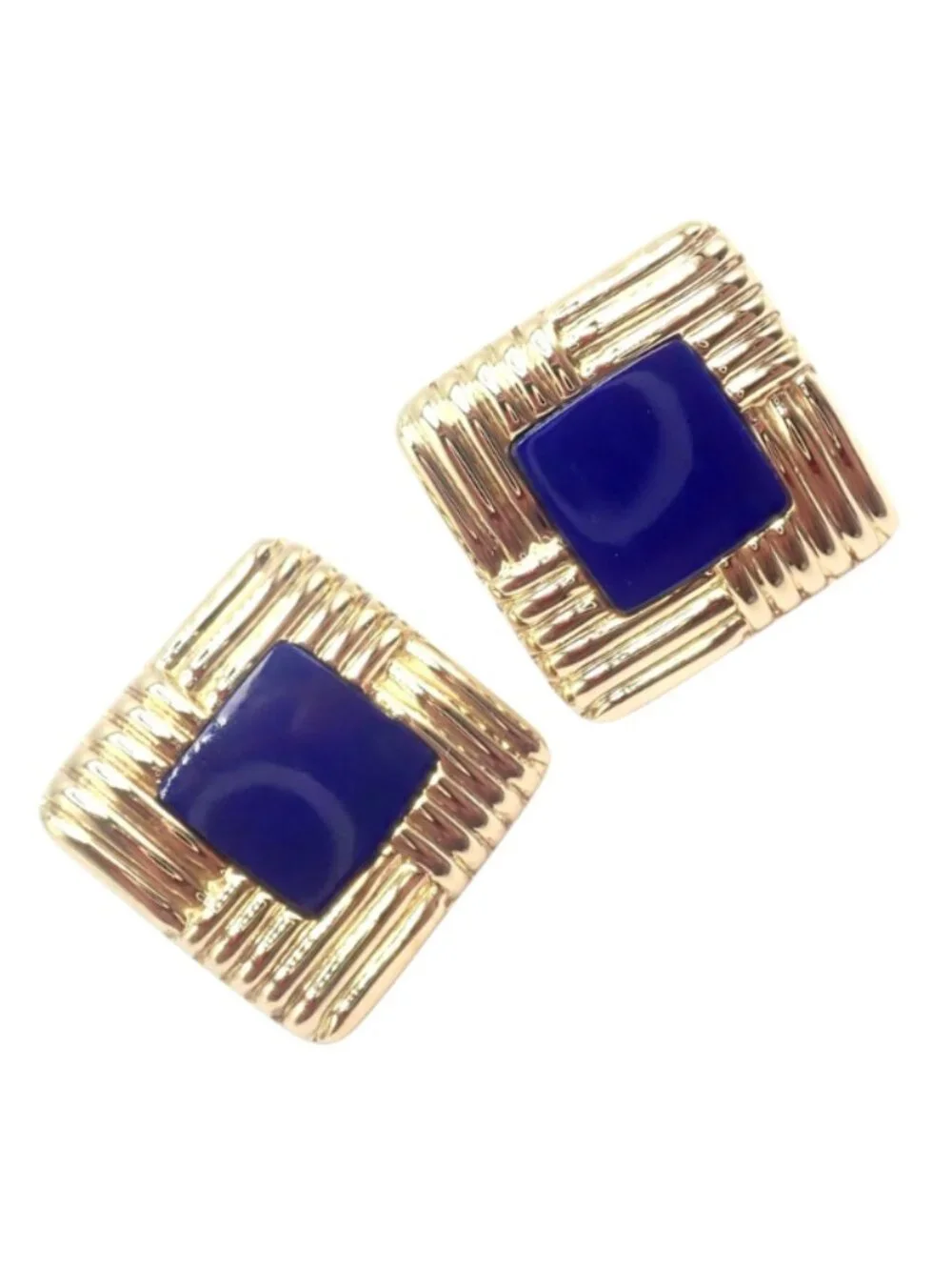 Piaget 18k Yellow Gold Large Lapis Lazuli Rope Square Gold Cufflinks
